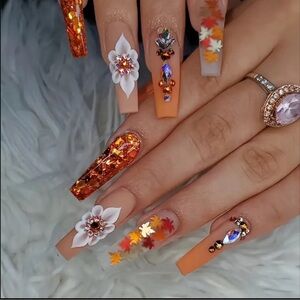 Women’s Long Ballet Fall Leaves Rhinestone Press On Nails